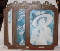 Auktion 345 / Los 15021 <br>3x Papp-Werbetafeln, Coca-Cola, alter?, je ca. 70 x 48cm.