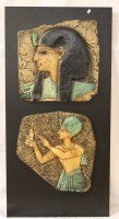 Auktion 345 / Los 15023 <br>2x Steinplatte mit alt ägyptischen Relief auf Platte, ca. 89 x 44,5cm, Platten ca. 34 x 34cm.