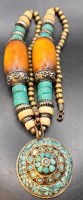 Auktion 369<br>Ethno Halskette, t&uuml;rkisfarbene Elemente, L. 62cm, 142g., T&uuml;rkis-Anh&auml;ngerAnh&auml;nger