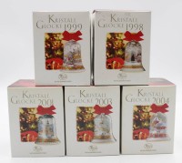 Los 10017 <br>5x Kristall-Glocken, Hutschenreuther, 1998, 1999, 2001, 2003 u. 2004, orig. Kartons