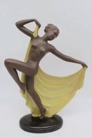Los 9045 <br>Josef LORENZL (1892-1950), ,Nacktt&auml;nzerin mit Umhang  Goldscheider-Wien, Mod. Nr. 8462,, H-  41 cm