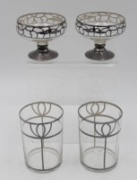 Los 10036 <br>2x Sektschalen und 2x Wassergl&auml;ser, je mit Silberauflage (gepr.), ca. H-9,4cm u. 6,4cm.