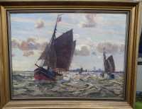 Los 4041 <br>Cornelius WAGNER (1870-1956) "Cuxhavener Fischkutter vor Hafen" Kutterkennung (Hamburger Teil bis 12.4.1937) &Ouml;l/Leinen, gerahmt, RG  73x93 cm