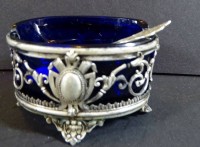 Los  <br>Saliere, versilbert, mit Löffel, Glas zerbrochen, H-3 cm, B-6 cm