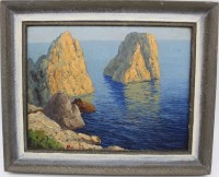 Auktion 343 / Los 4051 <br>Guido ODIERNA (1913-1991) "Felsen vor Capri", Öl/Holz, gerahmt, RG 27x32 cm