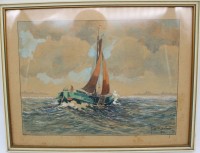 Los 4055 <br>Albert DE BADRIHAYE (1880-1976) "Fischkutter auf der Elbe" 1930, Aquarell, ger/Glas, RG 26x34 cm, war Prof., lebte in Otterndorf, gestorben in Cuxhaven