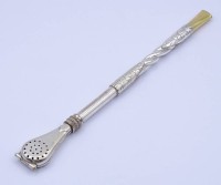 Los  <br>Alter Strohhalm, Alpacca, Endstück vergoldet,L. 19cm