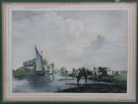 Auktion 343 / Los 5034 <br>Litho wohl um 1900, Flusslandschaft, ger./Glas, RG 43 x 50cm.