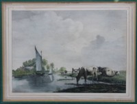 Los 5034 <br>Litho wohl um 1900, Flusslandschaft, ger./Glas, RG 43 x 50cm.