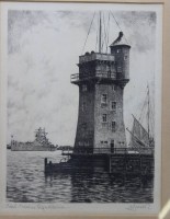 Los 5035 <br>unleserl. signiert,  Marie Signalstation Kiel, Radierung, ger.,/Glas, RG 41 x 34,5cm.