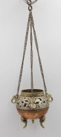 Los 15541 <br>R&auml;uchergef&auml;ss, wohl Asian, Kupfer/Messing, &auml;lter, ca. H-8cm , kompl. L-28cm.