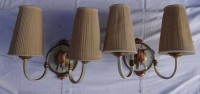 Paar Wandlampen, 60/70-er Jahre, Metall mit Stoff-Tütenschirmen, je H-34 cm, B-42 cm