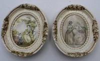Los  <br>Paar kl. Seidenbilder, galante Szenen, oval gerahmt, RG 12,5 x 11cm.