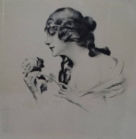 Los 5043 <br>unleserl. sign. Radierung "M&auml;dchen mit Rose"m  BG ca. 37x33 cm