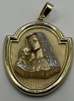 Auktion 344 / Los 1001 <br>grosser Anhänger, Gold-585-, Madonna mit Kind, verso Kreuz und "God bless us", 11,2 gr., 5x3 cm