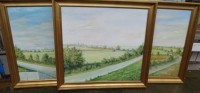 Auktion 344 / Los 4005 <br>H.Frank, 3x Gemälde mit Landschafts-Motiven aus Bremen/Achim, Öl/Leinen, gleich gerahmt, je 84x87 cm