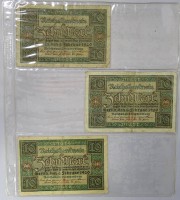 Auktion 344 / Los 6005 <br>3x Zehn Mark 1920 Reichsbanknoten