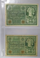 Auktion 344 / Los 6013 <br>2x Fünfzig Mark 1920, Reichsbanknoten