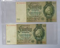 Auktion 344 / Los 6014 <br>2x Fünfzig Reichsmark 1933, Reichsbanknoten