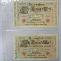Auktion 344 / Los 6020 <br>2x eintausend Mark 1910, Reichsbanknoten