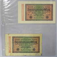 Auktion 344 / Los 6023 <br>2x zwanzigtausend Mark 1923, Reichsbanknoten