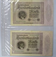 Auktion 344 / Los 6024 <br>2x hunderttausend Mark 1923 , Reichsbanknoten