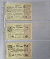 Auktion 344 / Los 6025 <br>3x Zwei Millionen Mark 1923, Reichsbanknoten