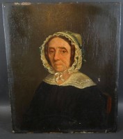 Auktion 344 / Los 4006 <br>A.S. Monogramm verso eingebrannt, Portrait einer alten Dame, Öl/Holz, 25x22 cm