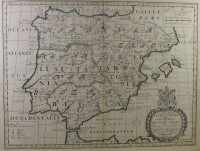 Auktion 344 / Los 5002 <br>Robert Spofforth, Englischer Kupferstecher des späten 18. Jahrhunderts "A New Map of Iberia Europae alias Celtiberia or Ancient Spain", color. Kupferstich, Mittelfalz, gut gerahmt/Glas, RG 45,5 x 56cm