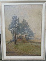 Auktion 344 / Los 4014 <br>Fr. Herods , 1948"einsames Forsthaus" Öl/Platte, gerahmt, RG 80x60 vm