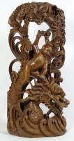 Auktion 344 / Los 15538 <br>grosse Durchbruch-Holzschnitzerei mit Drachen, China, H-41 cm, B-20 cm. linke Seite kl. Riss