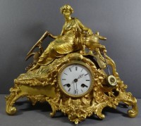 Auktion 368<br>grosse frz. Kaminuhr, Zinkguss feuervergoldet  gut erhalten, Funktion nicht gepr&uuml;ft, H-30 cm, B-35 cm