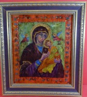 Auktion 344 / Los 4035 <br>kl. Ikone, Maria mit Kind, RG 31x37,5 cm