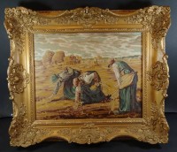 Auktion 344 / Los 4044 <br>anonymes Ölgemälde "Erntearbeiterinnen", auf Platte, breit gerahmt, RG 58x68 cm