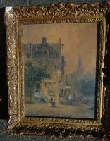 Auktion 358 / Los 4062 <br>Everhardus KOSTER (1817-1892) , 1890 "holländische Altstadt mit Kanal", Aquarell, ger/Glas, RG 34x28 cm