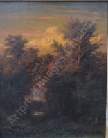 Auktion 358 / Los 4065 <br>Hermann BRINCKMANN (1830-1902), 1887 "Sonnenuntergang"Öl/Holz  24x19 cm, alt gerahmt, RG 45x38 cm
