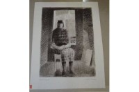 Auktion 360<br>unleserl. sign. Lithografie, Frau vor Fenster, BG 65x50 cm, Probedruck