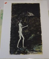 Auktion 344 / Los 5029 <br>Michele MAINOLI, 1966 (1927-1991) Nackte mit Regenschirm, Litho, BG 56x45 cm