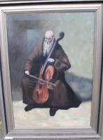 Auktion 368<br>Ch. Borchard (18)83 "Cellospieler" Kopie nach Corot, &Ouml;l/Leinen, alt gerahmt, eine Druckstelle oben li., RG 82x63 cm