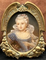 Auktion 345 / Los 4015 <br>anonymes miniaturportrait um 1840 in massiven Messingrahmen/Glas, RG ca. 10x8 cm