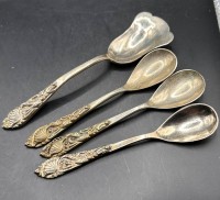 Auktion 366<br>3 Teelöffel, 1 Zuckerschaufel, Silber 800-, zusammen 78 gr.