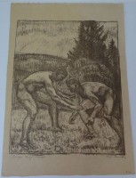 Auktion 345 / Los 5013 <br>August Ludwig SCHMITT (1882-1936), 1919 "Ringer, Lithografie, BG 34x24 cm