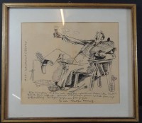 Auktion 345 / Los 5023 <br>Walter HEIMIG (1881-1955), 1948   "Karikatur mit Widmung", Federzeichnung, ger/Glas, RG 24x27 cm