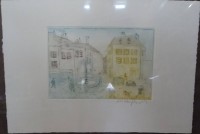 Auktion 345 / Los 5036 <br>unleserl. signierte Farbradierung, 38x54 cm