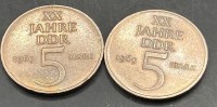 Auktion 345 / Los 6030 <br>2x 5 Mark-20 Jahre DDR 1969, vergoldet