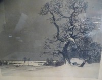 Auktion 345 / Los 5041 <br>Georg Bernhard MÜLLER VOM SIEL, (1865-1939) "Winterliche norddt. Landschaft" Aquatinta Radierung mit Widmung des Künstlers, ger/Glas, RG 3140 cm