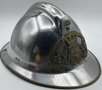 Auktion 352 / Los 16008 <br>verchromter Feuerwehrhelm, wohl Frankreich, Lederinlet, guter Zustand