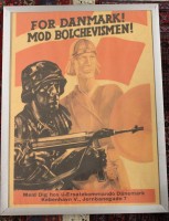 Auktion 346 / Los 7001 <br>Propaganda-Plakat, Dänemark, SS, wohl Original, ger./Glas, RG 86,5 x 65,5cm.