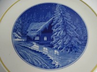 Auktion 364<br>Wandteller "Meissen" Aquatinta-Malerei, Winterlandschaft, Schwerter durchschliffen, D-25,5 cm
