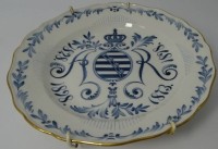 Auktion 364<br>Meissen Teller 1898 Albert von Sachsen 25 J. König, Punktschwerter, 1.Wahl, D-24 cm